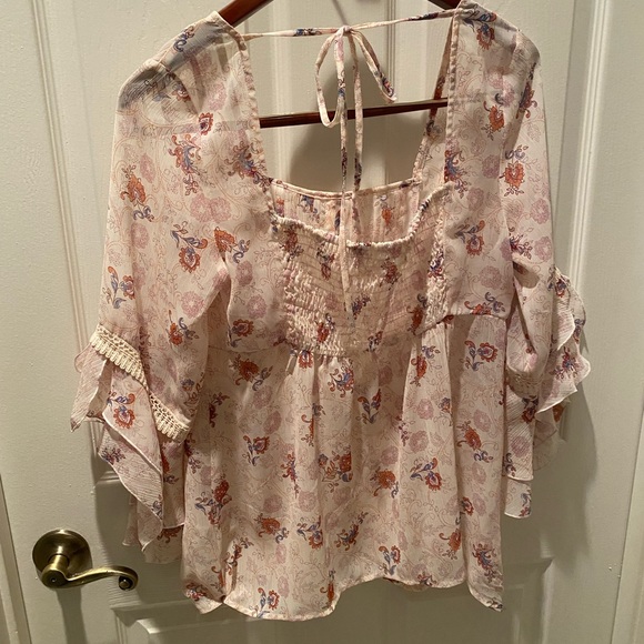 Decree Peasant Blouse Top Sheer Floral Junior's Large, Chest 34" - Picture 3 of 3